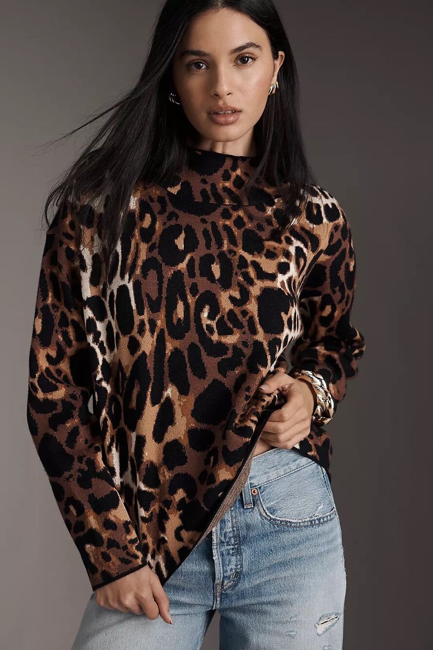 nwt ANTHROPOLOGIE MAEVE sz X
M Carys Mock-Neck sweater in Cheetah Combo